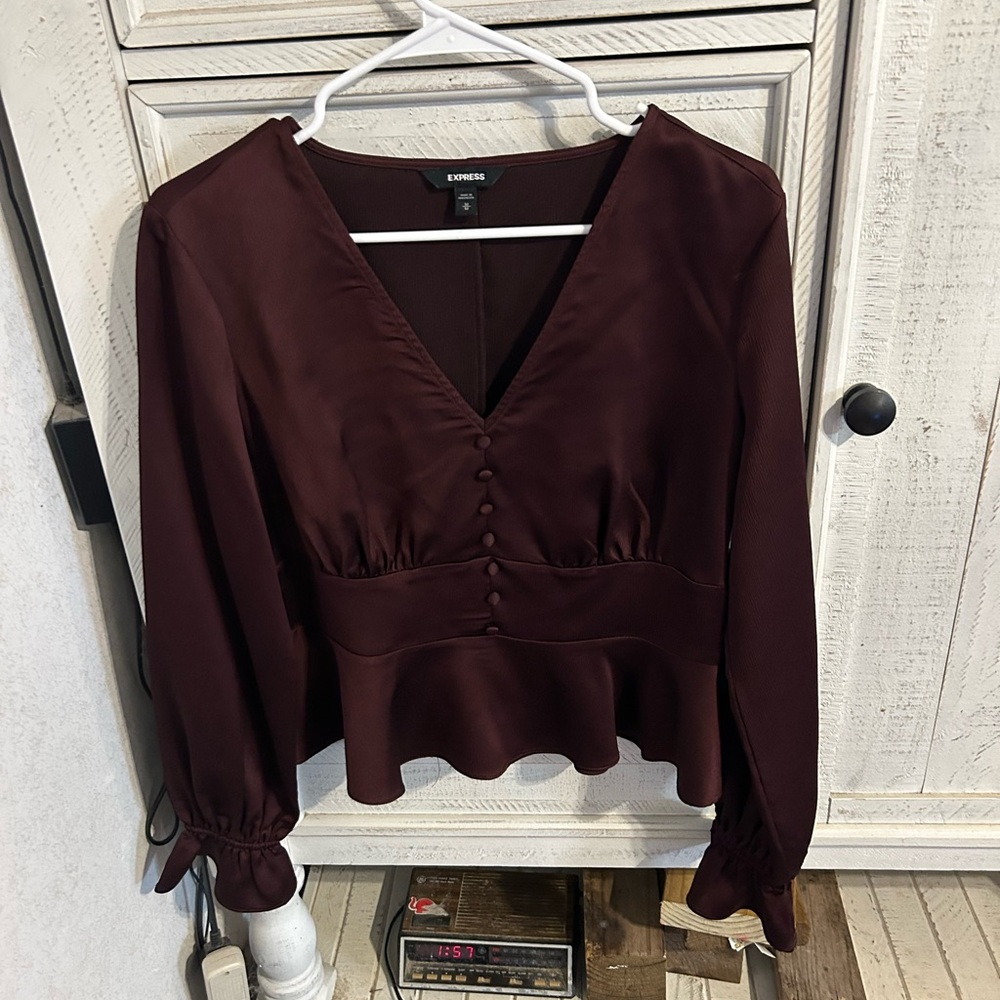 Express Red Peplum Buttoned Blouse - image 1